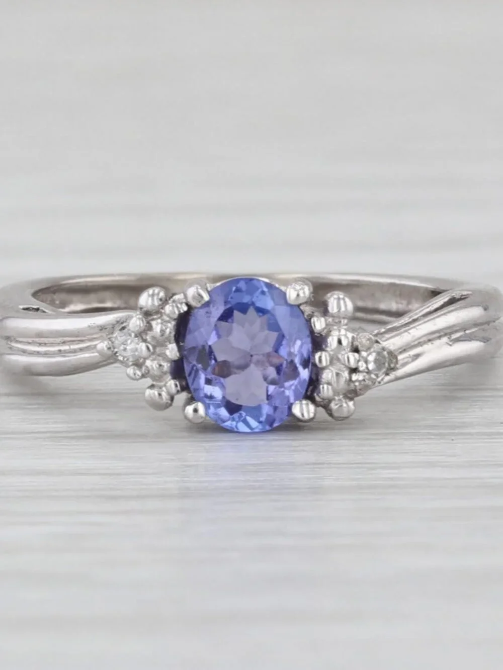 0.30ct Tanzanite Diamond Ring 10k White Gold Small Size 3.25